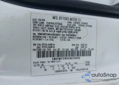 2004 Mercury Grand Marquis Ls from USA, damaged, VIN 2MEFM75W04X678032